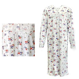 Zmart Australia 100% Cotton Women Nightie Night Gown Pajamas Pyjamas Winter Sleepwear PJs Dress, Red & Purple Flowers, 12
