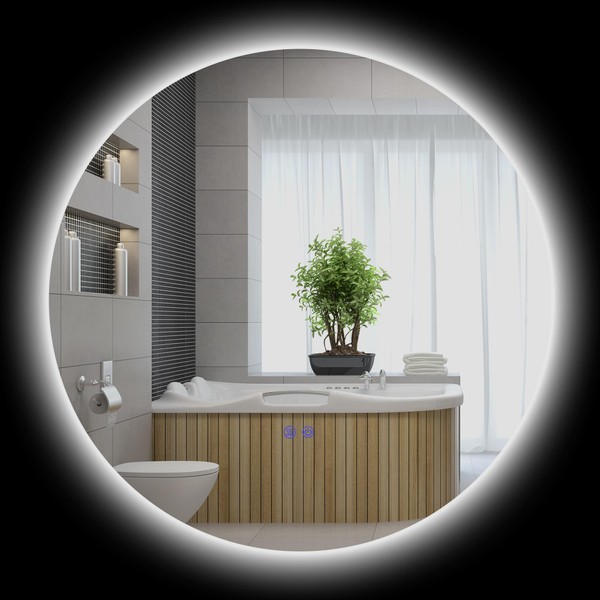 kleankin Round Illuminated LED Bathroom Mirror 70 cm with Lighting Touch Switch Anti-Fog System Wall Mirror LED Adjustable Brightness 35 W Grey