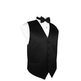 Men's 2pc Solid Tuxedo Vest Bowtie Set-50-A-Black-L