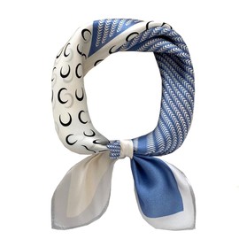 ANDANTINO 100% Pure Mulberry Silk Small Square Scarves -21'' x 21''- Digital Printed Neckerchief –Women Men Lightweight Scarf(Light Blue&White)