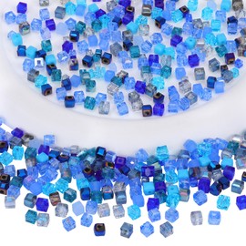 BEEFLYING 200 Pieces 4mm Cube Crystal Glass Beads for Jewelry Making Square Glass Spacer Beads for Bracelet Necklace Earring Craft Diy Home Decor（Blue