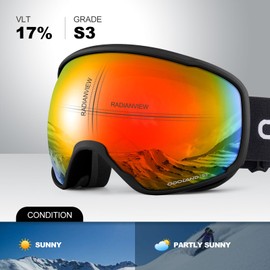 Odoland OTG Ski Goggles with Anti-fog, Anti-glare Lens UV400 Protection Adult Snow Goggles, Double Spherical Goggles for Skiing Skating Snowmobiles and Snowboards Suit Men and Women BR