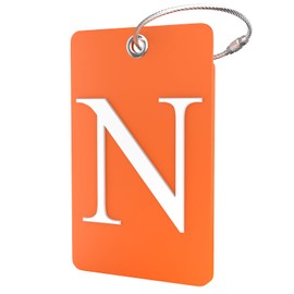 Shacke Luggage Tag Initial – Fully Bendable Tag w/Stainless Steel Loop (Orange) (Letter N)