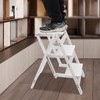Hteedy Folding Step Ladder, White Folding Step Ladder 3-Layer Folding