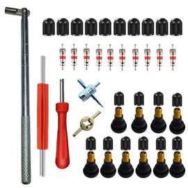 Takelablaze Valve Stem Puller Installer Tool Kit Including TR412, Tire Snap in Short Rubber Valve Stem, 4 Way Valve Core Remover, Double Head Tire Valve Core Remover and Tire Valve Caps, 33Pcs