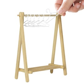 ILAND 1/12 Dollhouse Miniature Rack w/ 6 Mini Hangers, Plant Hanger for Living Room, Bathroom, Bedroom (1 Foldable Rack w/ 6 Mini Hangers)