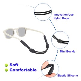 Omnful Infant Glasses Strap(6.5-10in)- Adjustable Eyeglasses Strap Sports Sunglasses Straps Glasses Holder for Kids Tollder, No Tail Eyewear Retainers for Girls and Boys 0-12 Years (4pcs Black)