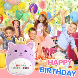 SQEQE Happy Birthday Stuffed Animal 10" Cat Soft Toys with Crown Cute Plush Pillow Cat Plush Toy for Kid Girl Boy Purple 25CM