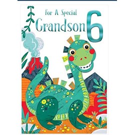 Special Grandson 6th Age 6 Today Cute Dinosaur Happy Birthday Card Lovely Verse