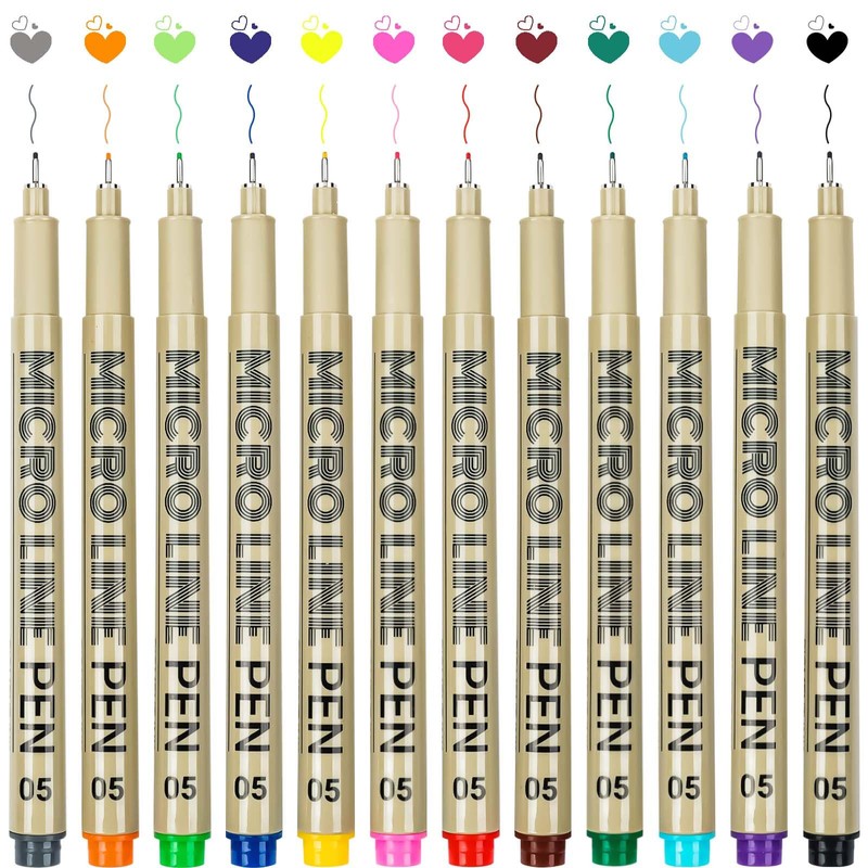 KERIFI 05 Micro Fineliner Drawing Art Pens: 12 Colors 0.45mm
