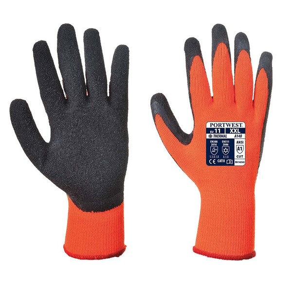 Portwest A140 Heavy Duty Thermal Grip Glove - Latex Orange/Black,