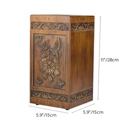 ARRAWIS Hand-Engraved Wooden Urns for Human Ashes Adult - Hummingbird Cremation Urn for Ashes - 250 Cubic Inches Large Capacity Solid Wood Funeral Memorial Box with Black Satin Bag