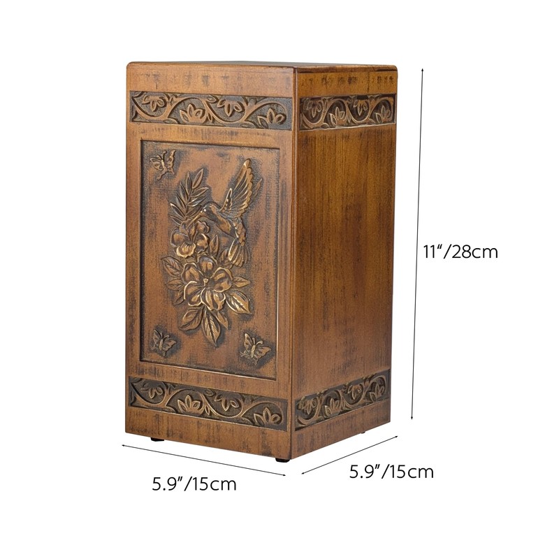 ARRAWIS Hand-Engraved Wooden Urns for Human Ashes Adult - Hummingbird