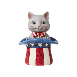 Enesco Jim Shore Heartwood Creek Patriotic Kitten in Top Hat Miniature Figurine, 3.5 in H x 2.5 in W x 2.75 in L, Multicolor