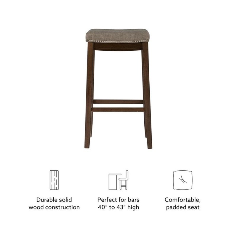 Linon Claridge Bar Stool Gray Woven Padded Seat Wood Frame