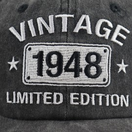 Vintage 1948 Limited Edition Hats for Men Women, 77th Birthday Decorations, 77 Year Old Adjustable Embroidered Baseball Cap Retirement Gifts Mom Dad