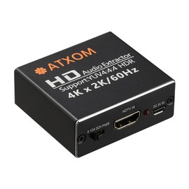 ATXOM HDMI Audio Extractor 4K 60Hz HDMI to Optical SPDIF + 3.5mm AUX RCA Stereo Audio Splitter Converter Supports HDR10, HDMI 2.0, HDCP, 1080P, Digital DTS, 5.1 Sound Channels, PCM, EDID, AT-AU-4K60