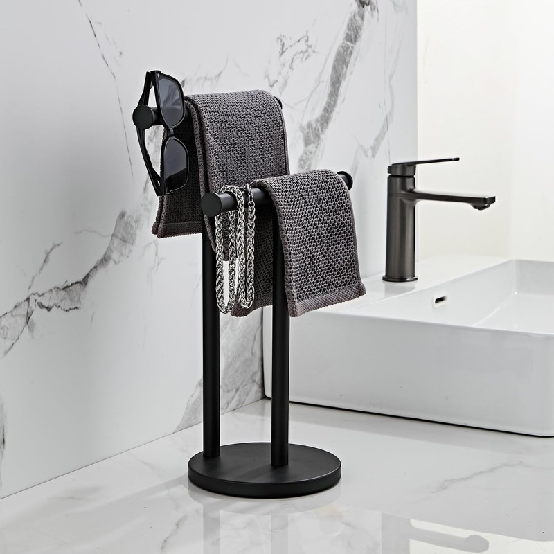 Black Hand Towel Holder Stand, Double T-Shape Hand Towel Stand