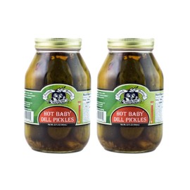 Amish Wedding Foods Whole Baby Dill Pickles, TWO 32 oz. Quart Jars (Hot Baby Dill)