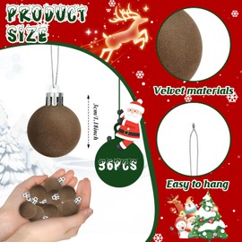 36 PCS Brown Velvet Christmas Balls Ornaments Mini Christmas Balls Christmas Tree Decorations 1.18 Inch Flocked Christmas Hanging Balls for Xmas Hanging Ornaments Party Family Gathering (Brown)