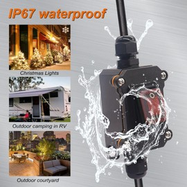 Guuzi IP67 Waterproof Inline Cord Switch DPST AC 20A-125V, 16A-250V, ON-OFF Toggle Switch Double Socket with Red Rocker Button, Inline Power Lamp Switch Outdoor Switch