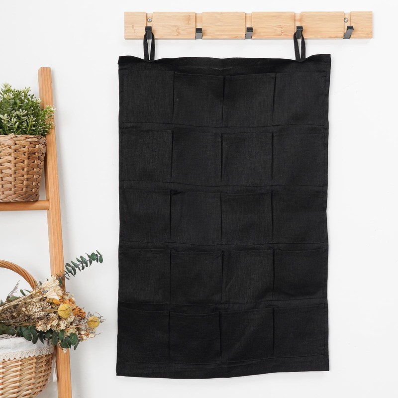 HSOFTIFY 100% Linen Hanging Storage Bag with 20 Pockets, Wall