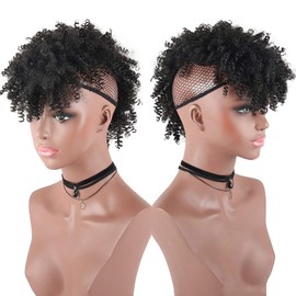 Aisaide High Puff Afro Mohawk Ponytail with Bangs No Drawstring,Short Kinky Curly No Drawstring Ponytail Extension,Synthetic Clip in Mohawk Ponytail Bun with Bangs,Wrap Updo Clip in Hair Extensions