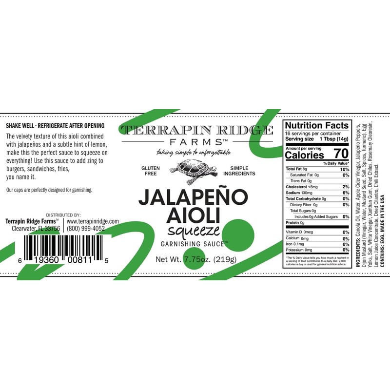 Terrapin Ridge Farms Jalapeno Aioli Garnishing Sauce – Two 7.75