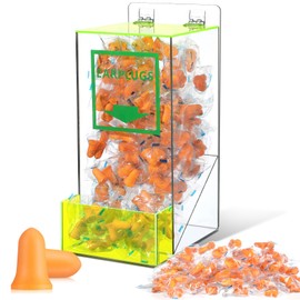 Nuanchu 6 x 13 x 8 Inch Compact Earplug Dispenser with Cover Front Pocket and 100 Pairs Foam Ear Plugs Clear Acrylic Holder for Disposable Earplugs for Noise Cancelling Industrial Factory Office Home