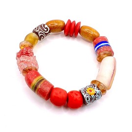Glass Adornments Ghanaian Recycled Handmade Powder Glass Trade Bead Bracelet (M, Red)