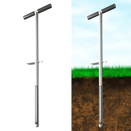 TUSAUW 36" Soil Sample Probe Stainless Steel T-Style Handle Sampling Soil Probe Soil Sample Test Tool Kits with Foot Pedal and Reusable Sample Bags for Farm/Agriculture/Garden/Lawn/Golf Course