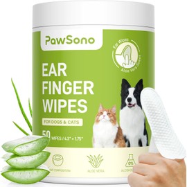 Ear Finger Wipes for Dogs & Cats, Thicker Dog Ear Cat Ear Cleaner Wipes, Natural Relief Cat Ear Cleaner Dog, Effectively Remove Ear Wax for Dog Kitten Rabbit, Aloe Scent Deodorizing, 50 Count