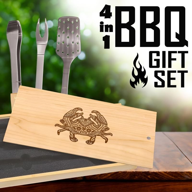 Mirrored Patterned Crab BBQ Tool Set: High-Quality Stainless Steel Spatula,