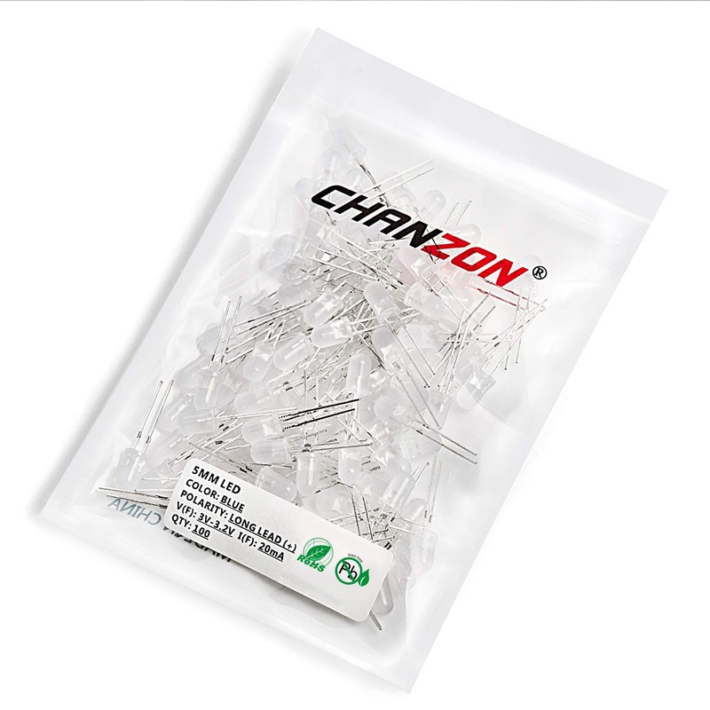 CHANZON 100 pcs 5mm Blue Diffused LED Diode Lights (Frosted
