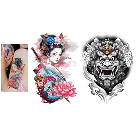 2 Sheets Temporary Geisha Tattoo Japan Tattoo Hannya Oni Mask Tattoo T082 104