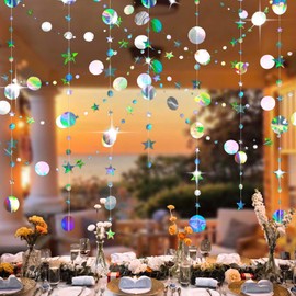 KunpengZen Pack of 4 4 m Colourful Glitter Paper Circle Dots Garland, 52 ft Stars Round Paper Garland Glitter Colourful Decoration, Hanging for Birthdays, Carnival, Anniversaries, Weddings Decoration