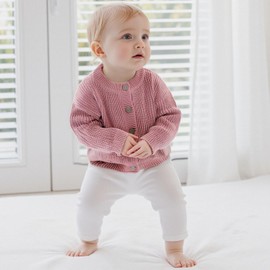 Kupretty Toddler Baby Girl Boy Cardigan Sweater Fall Winter Clothes Infant Chunky Knitted Button Down Knit Jacket Knitwear (Pink, 6-12 Months)