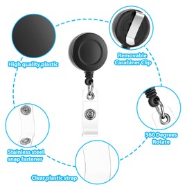 JIEYAO ID Card Holder with Retractable Key, Pack of 2 Vertical Clear Plastic Case with Badge Reel, Retractable Carabiner Clip, Card Holder, ID Stamp Cards for ID Card, Access Cards