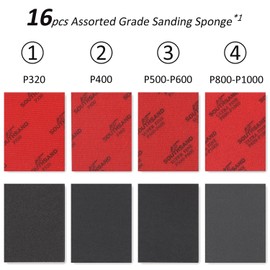 ADVcer 16pcs Sanding Sponge Pads (320-3000) 8 Assorted Grit 3.9 x 3.0 x 0.2 Wet Dry Ultra Fine Hand Sanding Sponges, Flexible Soft Foam Sand Block for Drywall, Model Hobby, Corner Contour, Metal Wood