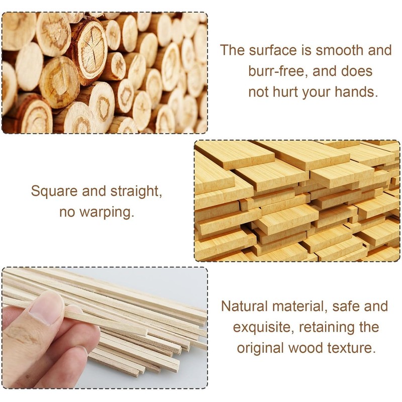 110 Pieces Square Wooden Sticks, Hardwood Sticks, Square Wooden Sticks
