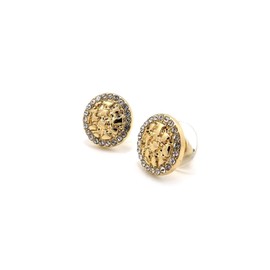 Encircled Iced Out Bling Cookie Nugget Pierced Stud Earrings, Gold-Tone, 12.7mm, with Case