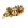 Brass Leaf Shape Platter Plate with Attached Diya Agarbatti Holder