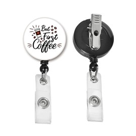 Yzkkbi But First Coffee Retractable Badge Reel ID Card Badge Holder with Alligator Clip Name Badge Holder Office Employee Name Badge
