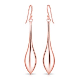 DTPsilver® Hook Earrings 925 Sterling Silver Yellow Gold-Plated or Rose Gold Plated Long Drop Earrings Measure 9 x 53 mm, Sterling Silver, No Gemstone