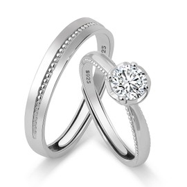 Meissa Paarringe Verstellbare Eheringe S925 Sterling Silber Partnerringe Damenring 2,3mm mit 0,44ct Herrenring 3,5mm Trauringe für Jahrestag Weihnachten Größe 49-60 & 54-66, ​Set aus zwei Ringen