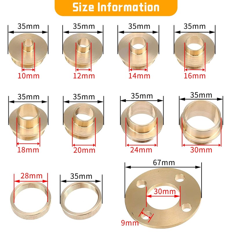 11pcs Solid Brass Router Template Bushing Guides Sets, Bush Guide