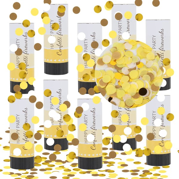 Taozoey 10-Piece 11 cm Confetti Shooters 100% Biodegradable Party Poppers Confetti Decoration for Wedding, Birthday, Birthday Party and Celebrations (Gold)