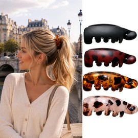 Vintage Matte Banana Clips, 4Pcs Non Slip Strong Hold Hair Clips, Neutral Leopard & Solid Color Acrylic Hair Barrettes, Lightweight Hair Accessories for High Ponytail Hairstyle