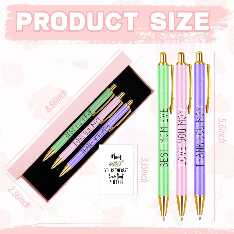 3 Pcs Ballpoint Pen Set for Mother's Day Retractable Ballpoint