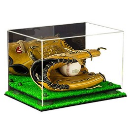Better Display Cases Acrylic Baseball Glove Display Case with Mirror, Green Risers and Turf Base (A004-GRR)